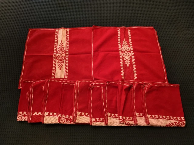 Lot De 3 Serviettes Anciennes Brodées Monogramme S Rouge Années 1920-1930 + Napperon Offert