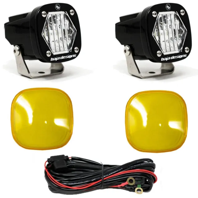 Baja Designs® S1 LED Lights Pair Wide Cornering, Amber Rock Guards, Wire Harness