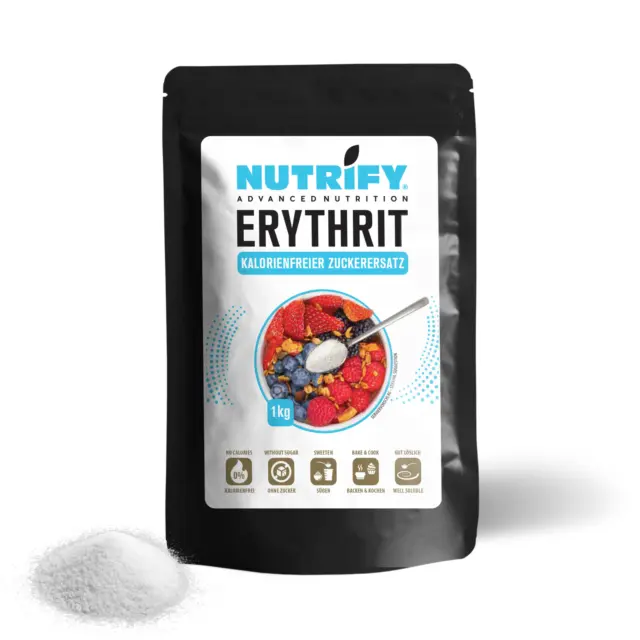 NUTRIFY Erythrit 1 kg | Low Carb, Kalorienfrei | Erythritol vegan wie Zucker