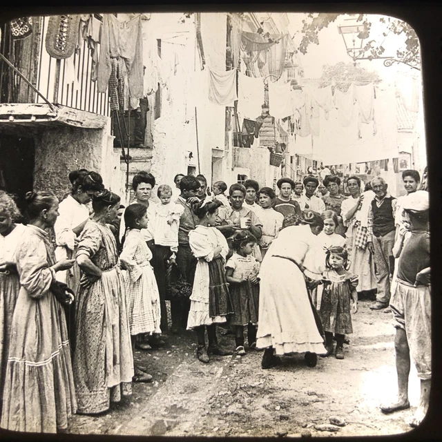 Vtg Keystone Magic Lantern Glass Slide Photo Busy Street Scene Palermo Sicily