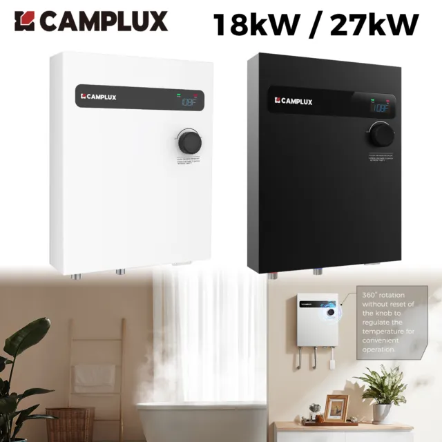 CAMPLUX Tankless Electric Water Heater 18/27kW Whole House On Demand Hot Shower
