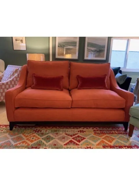 Modern Contemporary Orange 2.5 Seater Sofa with Plinth in Designers Guild Linen