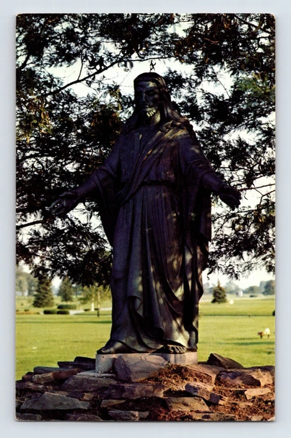 Postcard Michigan Troy MI White Chapel Messiah Garden Statue 1960s Unposted
