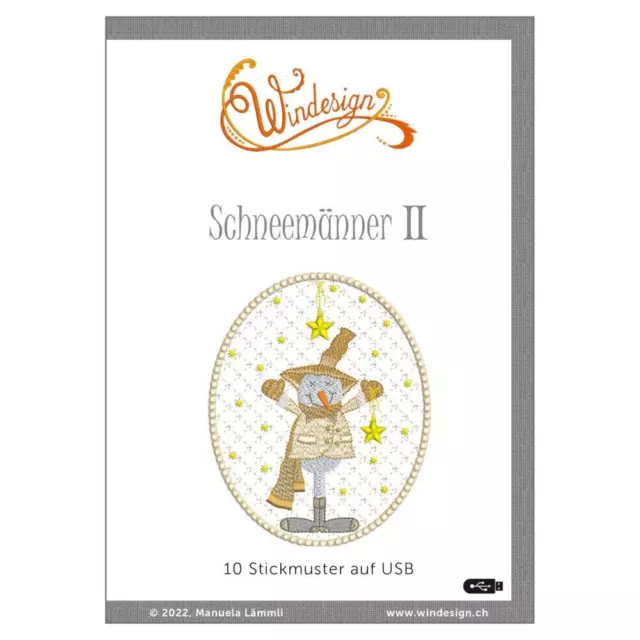 Windesign Stickmuster USB Schneemänner II 10 Stickmotive für alle Stickmaschinen