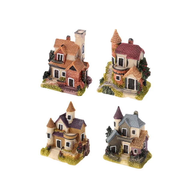 4pcs Miniature Landscape Ornament Fairy Cottage House Miniature House Ornament