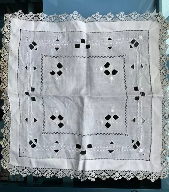 Antique French Art Deco Hand Embroidered Doily - Geometric design, Bobbin lace
