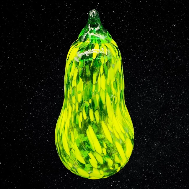 Vintage Art Glass Yellow Green Mottled Pear Fruit Hand Blown 7.25”T 3”W 2