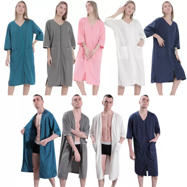 Men Women Zipper Robe Loungerwear Long Cover Coat Bathrobe Sleepwear Multicolour