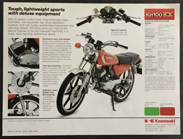 KAWASAKI KH100EX MOTORCYCLE Sales Leaflet c1981 #99943-1200 UK-E X-X 2