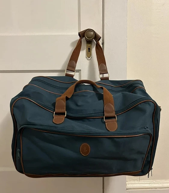POLO Ralph Lauren Suitcase Green Soft Shell Canvas Leather Bag Carry On VINTAGE
