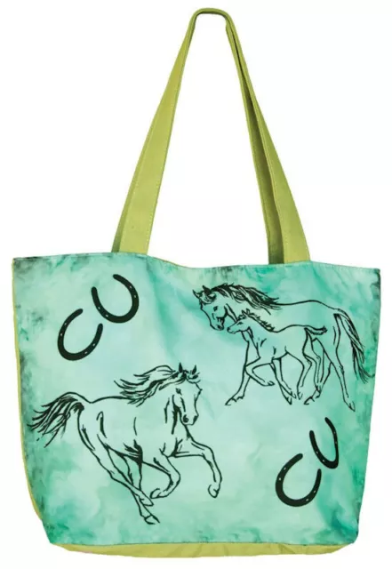 Jaycee Horse & Western Womens Ladies Horse Print Shopper Tote Bag Green