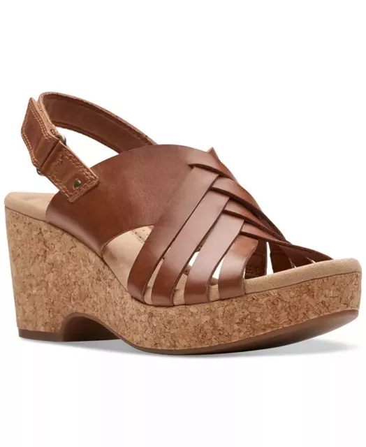 New Clarks Giselle Glow Sandals Women's Tan Slingback Wedge Size 7 M NIB