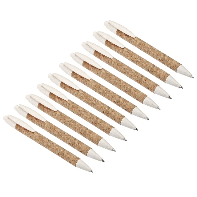 10 Pcs Wheat Straw Pens Black Ink Cork Recycle Ballpoint Pens, Brown