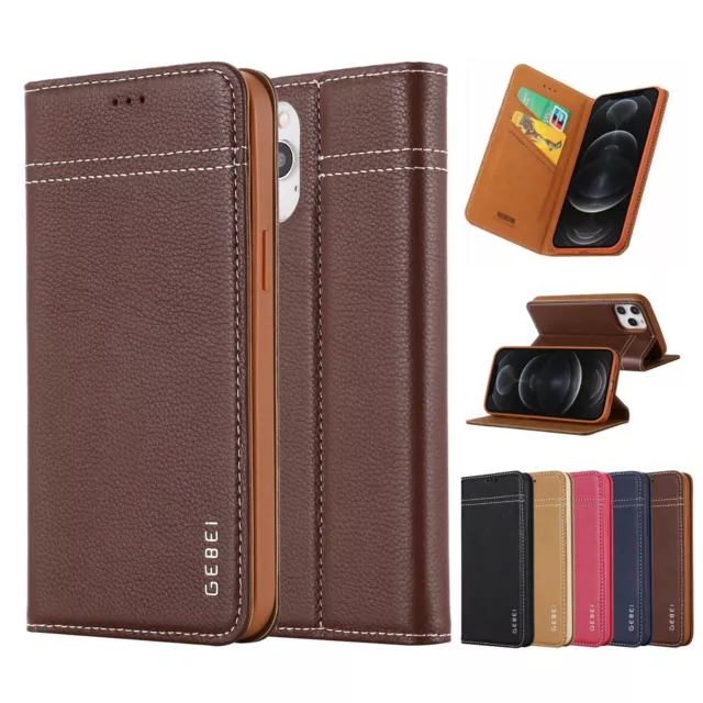 Luxury Genuine Leather Wallet Case Magnet Flip Cover For iPhone 12 13 14 Pro Max