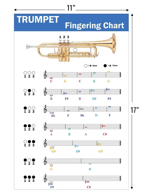 TRUMPET FINGERING CHART with ColorCoded Notes, Learn Trumpet Technique