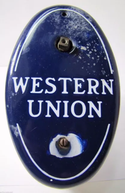 WESTERN UNION Old Call Box Part Telegraph Telegram Telephone Porcelain Sign Ad