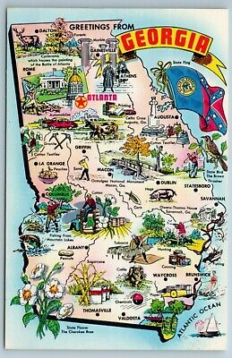Greetings From Georgia GA Chrome Resources State Map Postcard D20