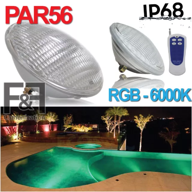 Phare Lampe PAR56 LED Piscine Fontaine 6000K RGB IP68 Verre Acier 8W 12W 54W