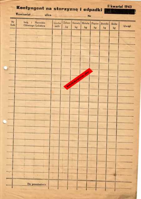 GG: Formular zur Kontingentablieferung 1943