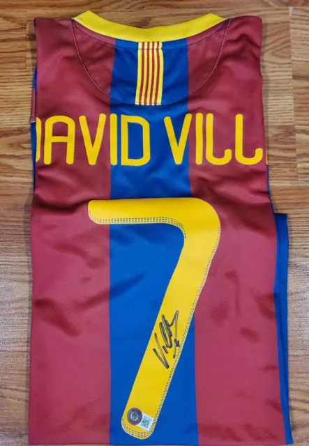 David Villa Autograph Signed Barcelona Soccer Jersey BAS Spain Valencia NYCFC