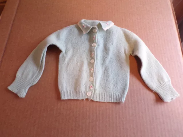 VTG Baby Button Up Sweater Blue With Flowers