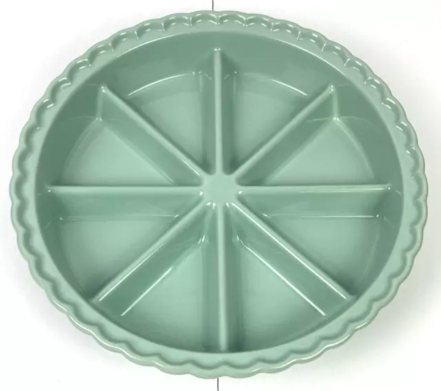 World Market Ceramic Scone Baking Pan Teal Turquoise Bakeware Divided Pie Plate