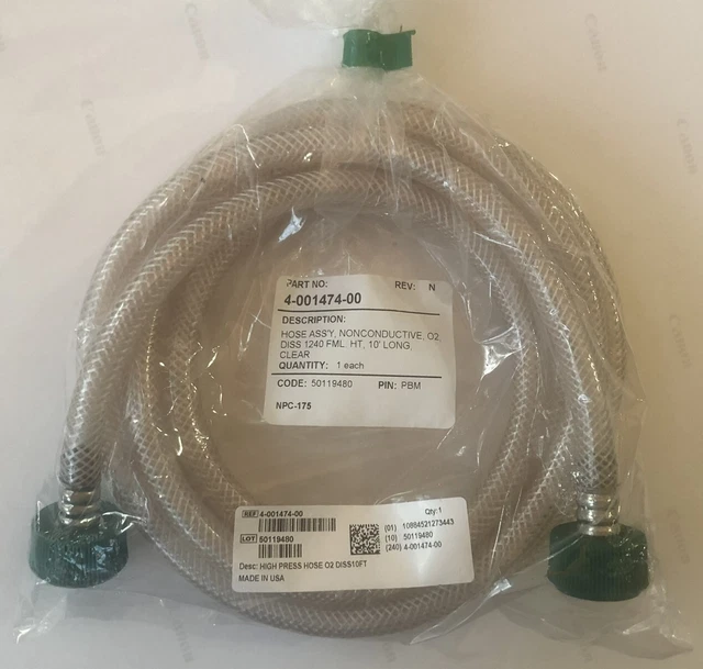 50 Ft Green Oxygen Hose With DISS Fittings - Unbranded, Open Box