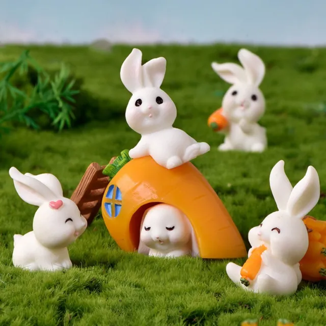 Statue miniature de lapin pour décoration de paysage avec jolie maison de carot
