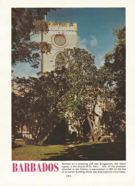 BARBADOS near BRIDGETOWN CHURCH OF ST JOHN 1950 PHOTO ILLUSTRATION PRINT