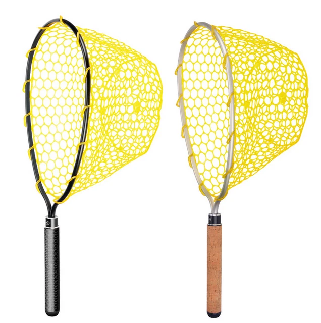 Portable Fishing Landing Net Wooden/Carbon Handle PVC Mesh Trout Fish Catch Tool