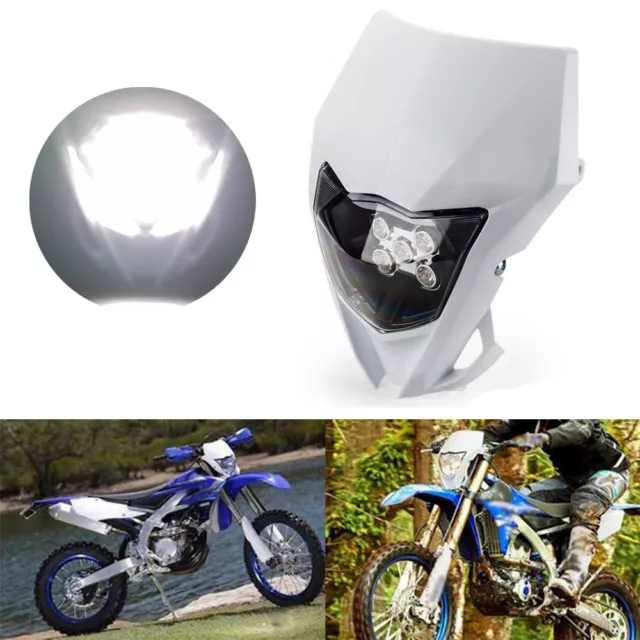 White Shell LED Headlight Headlamp For Supermoto Yamaha XT225 WR 250F 450F Honda