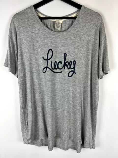 Lucky Brand T-Shirt Womens Graphic Logo Gray Short Sleeve Rayon Pullover Large