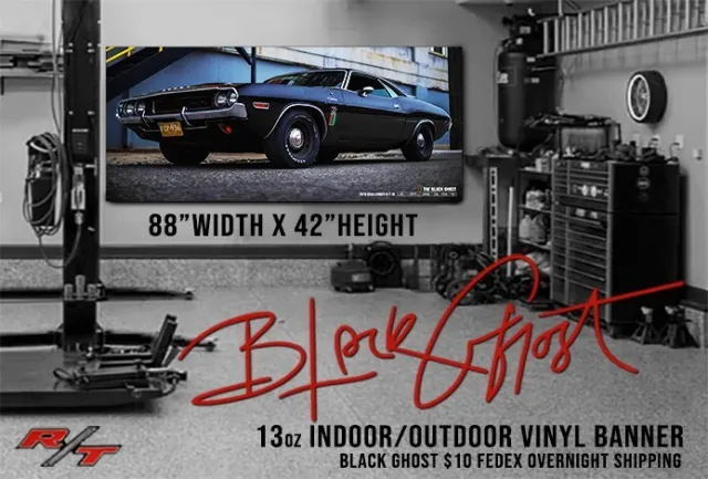 Black Ghost 1970 Dodge Challenger Hemi R/T Wall Vinyl Backdrop/Banner