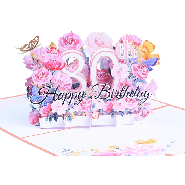 Tarjeta de felicitación tarjeta de cumpleaños tarjeta emergente papel rosa regalos con sobre