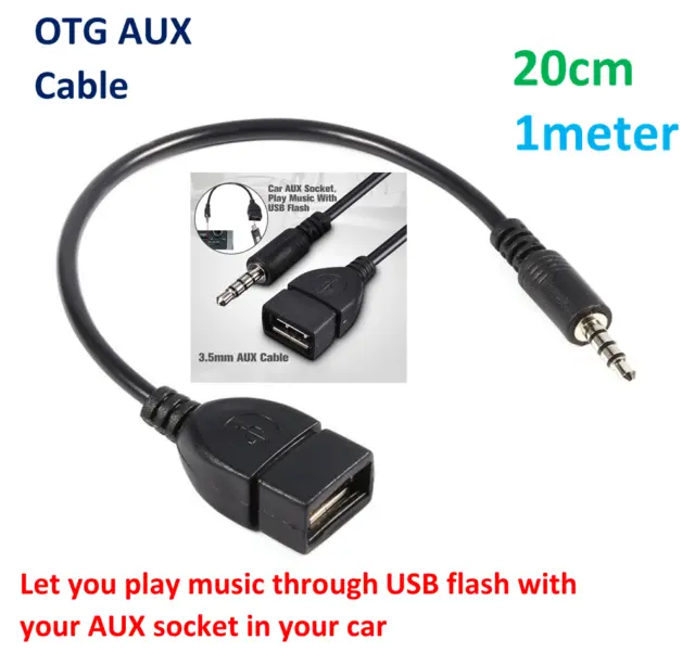 3.5mm Male AUX Audio Plug to USB 2.0 A Female Jack OTG Converter Adapter Lead