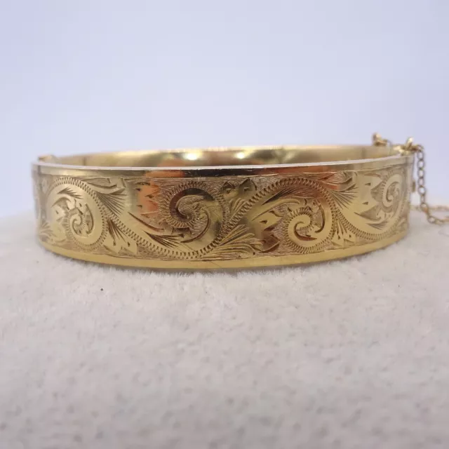 9ct Gold Vintage Bangle Bracelet 19.2g Scroll Design