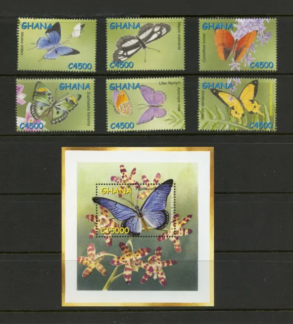 E416  Ghana  2002   butterflies   set & sheet     MNH