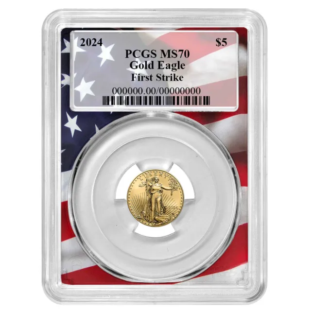 2024 $5 American Gold Eagle 1/10 oz PCGS MS70 FS Flag Frame