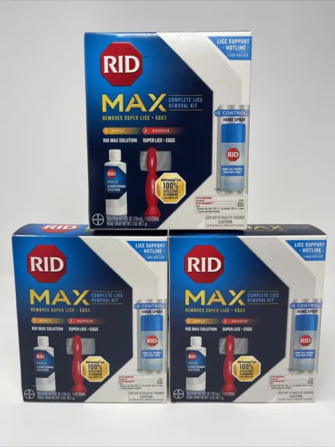 3 Pack - RID MAX Complete Lice Removal Kit with Solution, Nit Comb & Home Spray