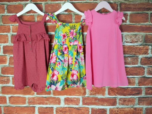 Pacchetto Ragazze Età 2-3 Anni Next Primark M&S Abiti Estivi Romper Luminosi 98Cm