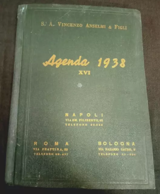 Agenda Antica anno 1938 Vintage Vincenzo Anselmi & Figli Napoli Roma Bologna XVI