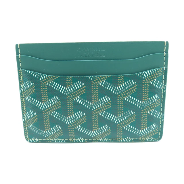 Goyard Card Case Calfskin Leather PVC Coating Canvas Green