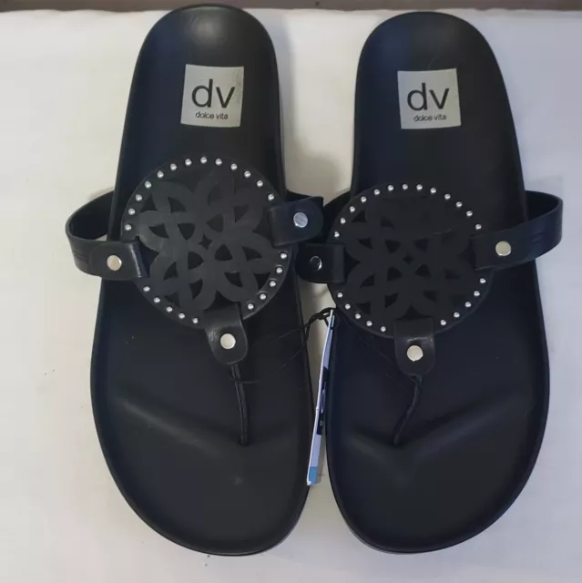 DV Dolce Vita Women's Metal Ornamentation Pandora Footbed Sandal Black or Tan