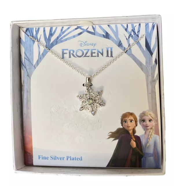 Frozen II Necklace Elsa Anna Snowflake Pendant Silver Plated Disney New (Y)