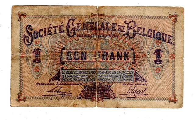 BELGIQUE BELGIUM BELGE 1 FRANC 1915 P86 SOCIETE GENERALE WWI GERMANY