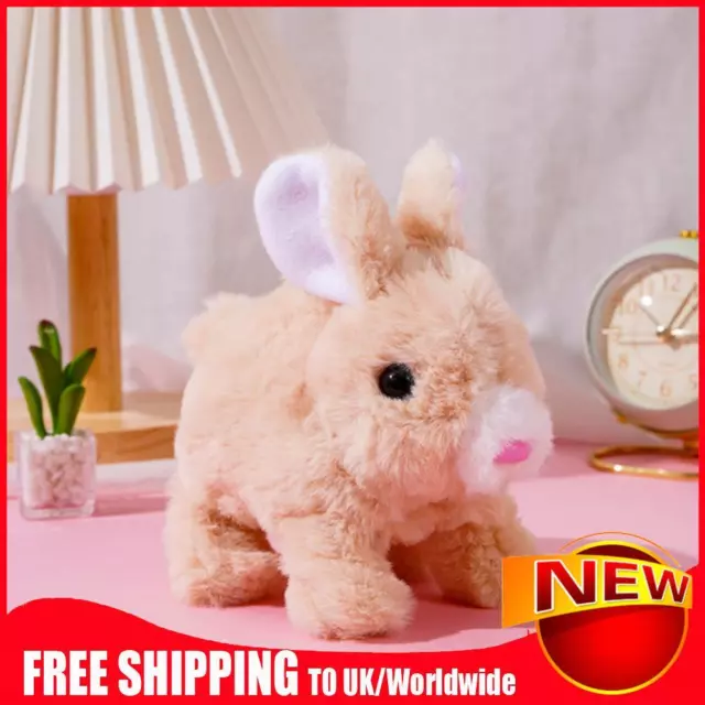 Kids Easter Electric Walk Talk Hopping Wiggle Ears Bunny Toy With Sound (Brown)