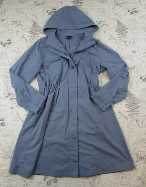 Euc J Jill Cinch Waist Light Weight Hooded Blue Rain Coat Jacket Womens Small S