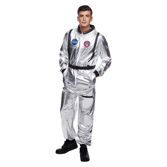 MEN`S SILVER ASTRONAUT Costume Adult NASA Spaceman Uniform Space Suit