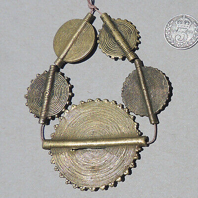 5 antique old lost wax cast brass sun beads ashanti ghana #89