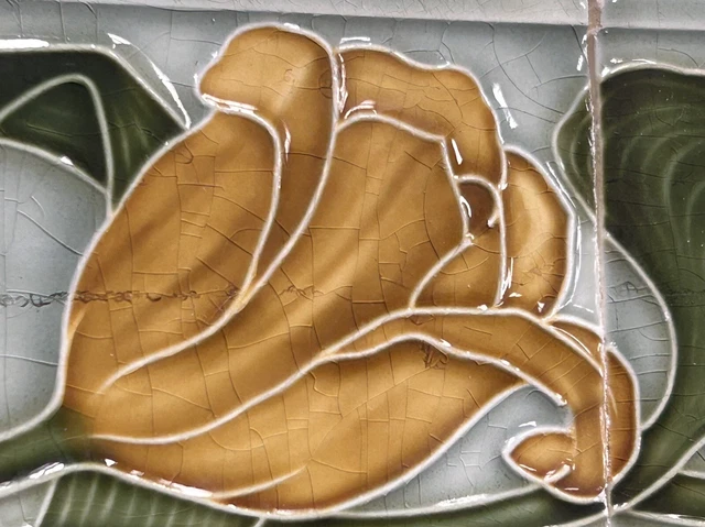 Antique Victorian Art Nouveau 3 x 6 In. Border Tiles with Excellent Tulip Design